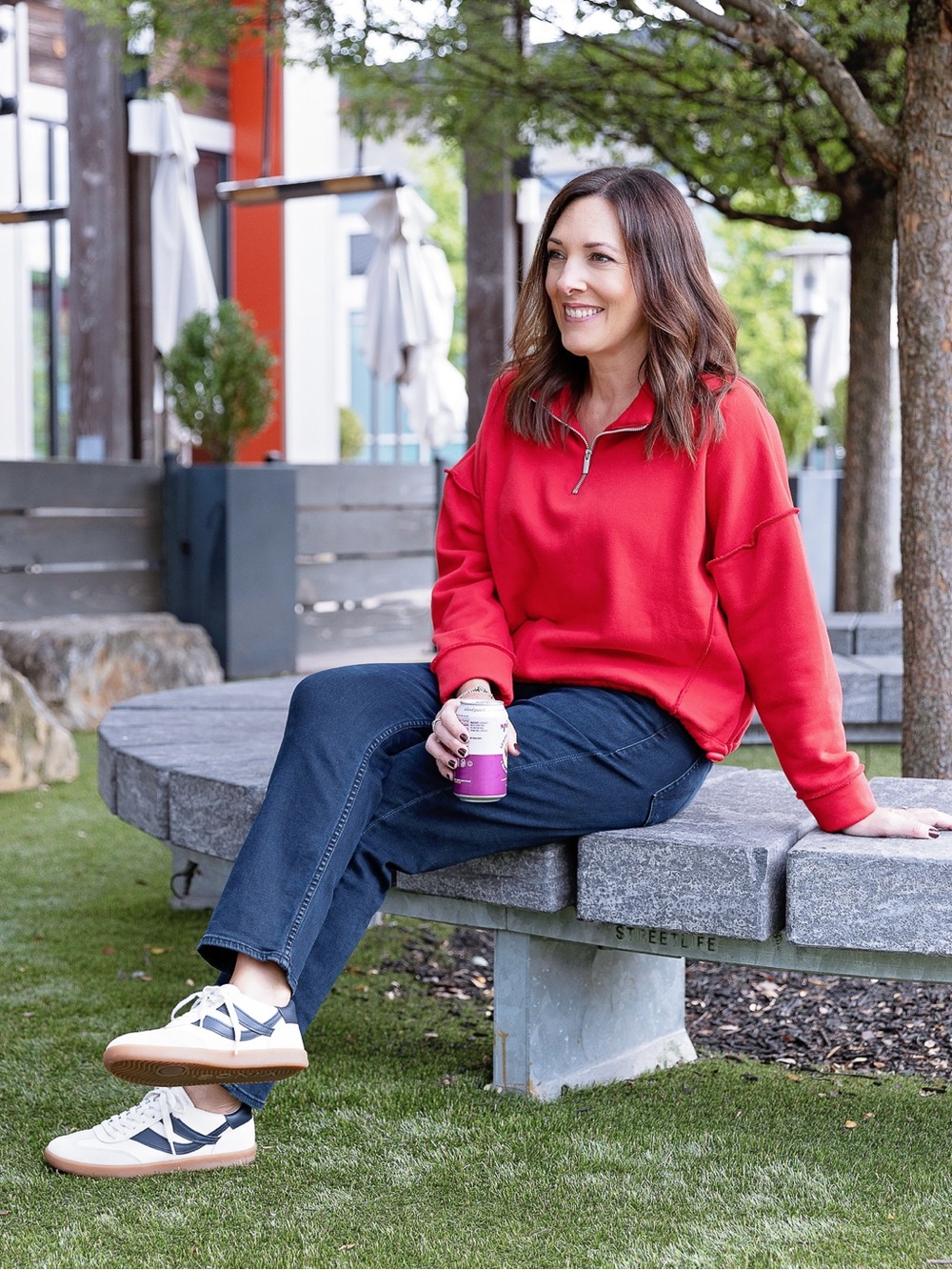 LNA Joey fleece Red Half-Zip Cropped Sweatshirt